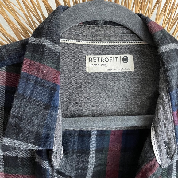 Mens blue plaid flannel button down shirt - Picture 2 of 5